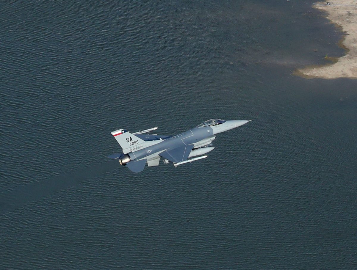 A U.S. Air Force F-16 jet fighter attends the CRUZEX, a multi-national air exercise hosted by the Brazilian Air Force in Natal