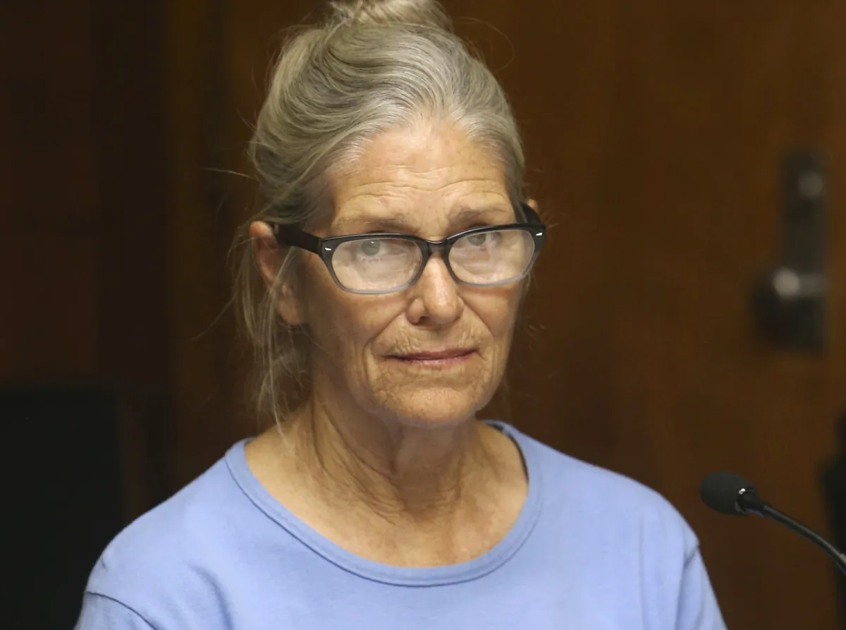 Leslie Van Houten at her parole hearing at the California Institution for Women in Corona, Calif., on Sept. 6, 2017. (Stan Lim/Orange County Register/SCNG via AP)