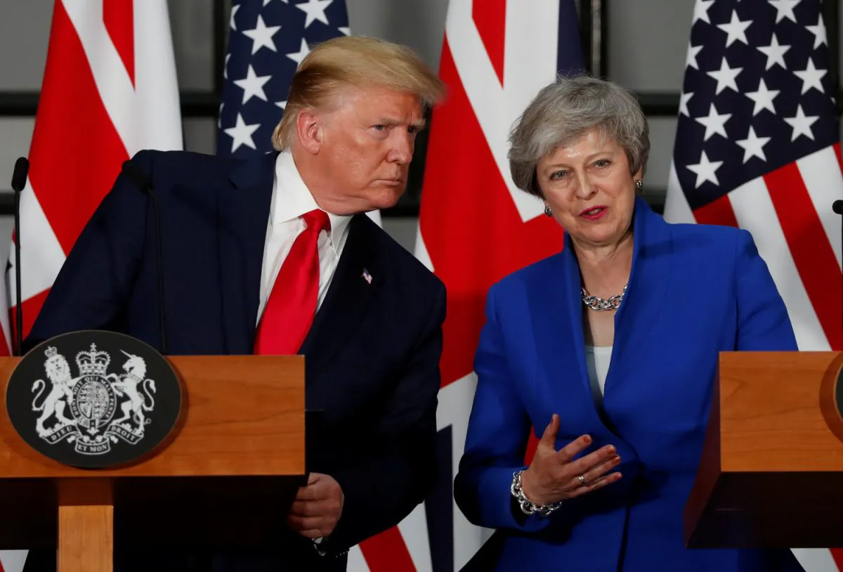 President Donald Trump and Britain's Prime Minister Theresa May hold a joint news conference in London on June 4, 2019. (Carlos Barria/Reuters)