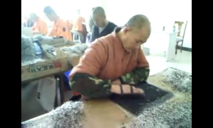 Undercover footage from Masanjia Forced Labor Camp in China showing inmates making diodes during the 2008 Beijing Olympics. (Courtesy of Yu Ming)