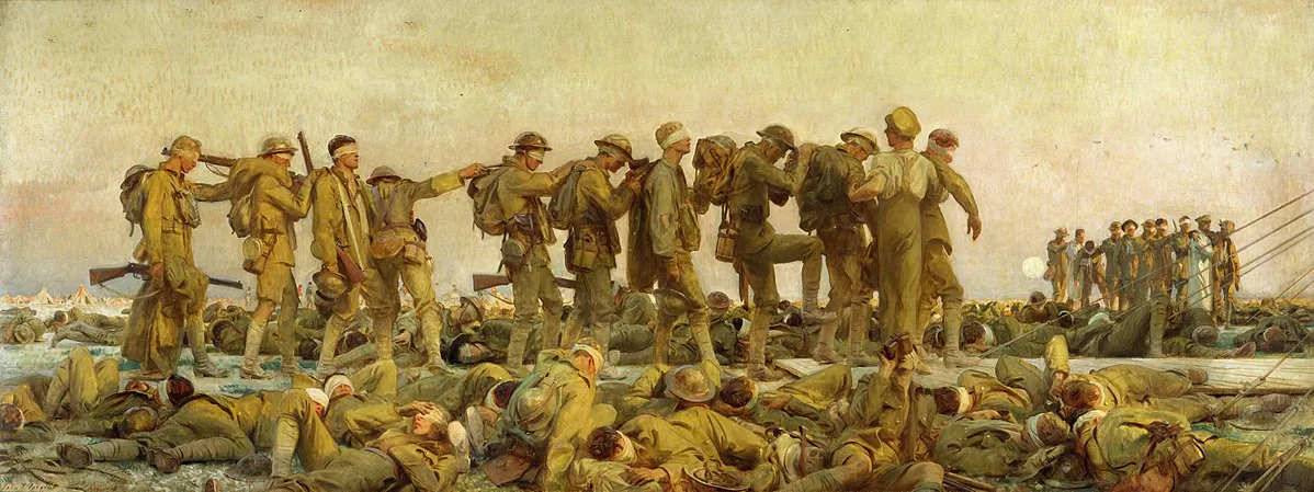 The war to end all wars ushered in drastic changes to art and poetry. “Gassed,” 1919, by John Singer Sargent. Imperial War Museum London. (Public Domain)