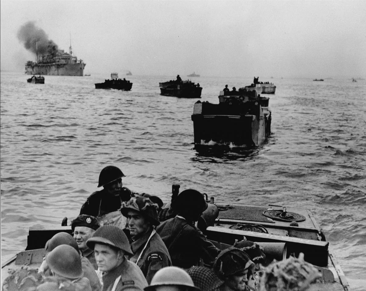 Canadian troops in the course of D-Day landings on the Normandy coastline, France, on June 6, 1944. (National Archives of Canada/CP Photo)