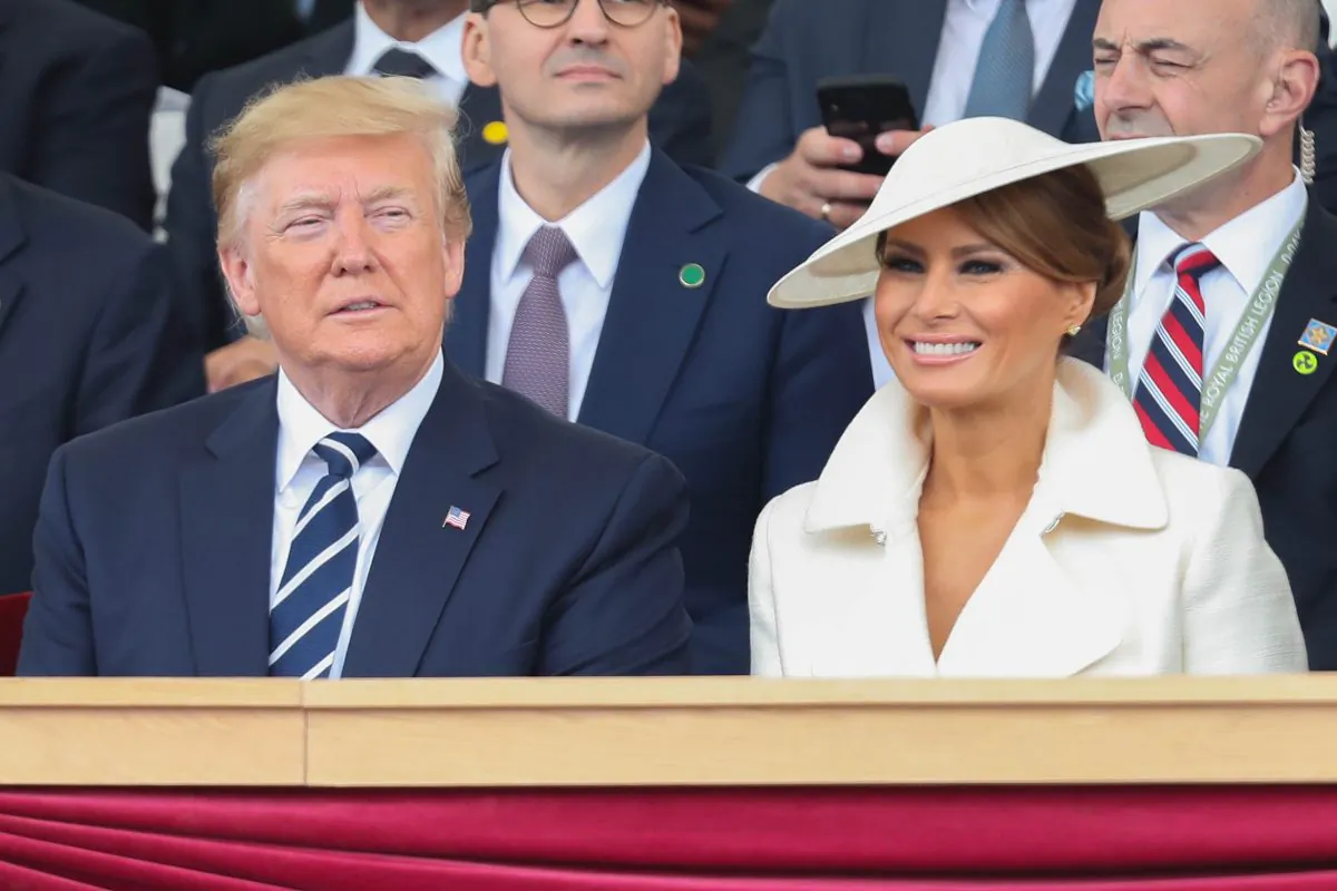 President of the United States, Donald Trump and First Lady of the United States, Melania Trump watch the fly-past during the D-Day Commemorations on June 5, 2019 in Portsmouth, England. (Dan Kitwood/Getty Images)