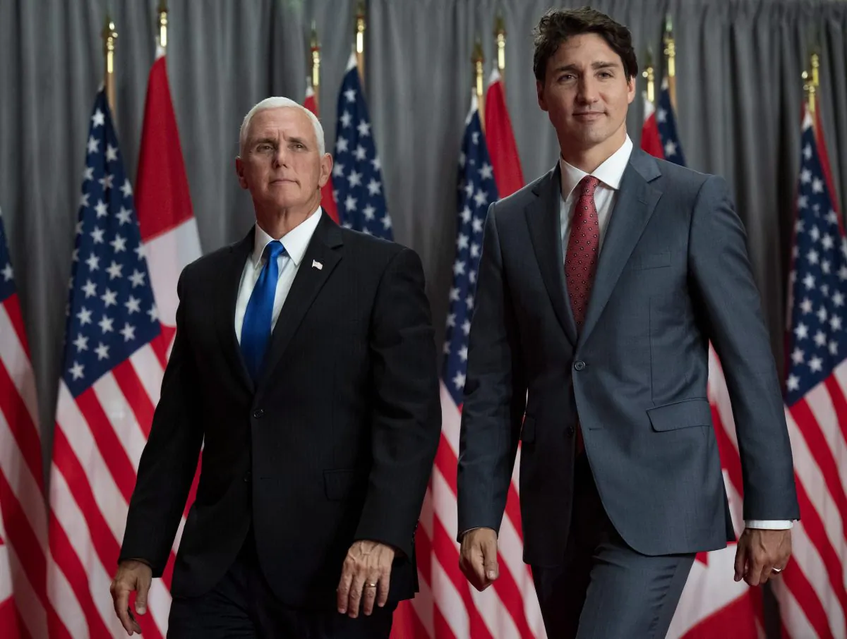 Canadian Prime Minister Justin Trudeau and U.S. Vice President Mike Pence leave a joint news conference in Ottawa on May 30, 2019. Pence re-affirmed U.S. support of Canada’s efforts to secure the release of two Canadians unlawfully detained in China. (The Canadian Press/Justin Tang)