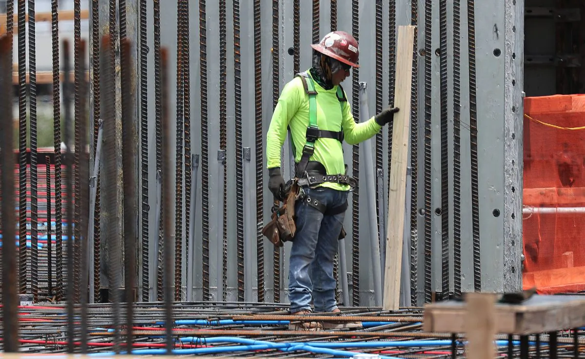A construction worker is seen at work in Fort Lauderdale, Fla., on May 03, 2019. (Joe Raedle/Getty Images)