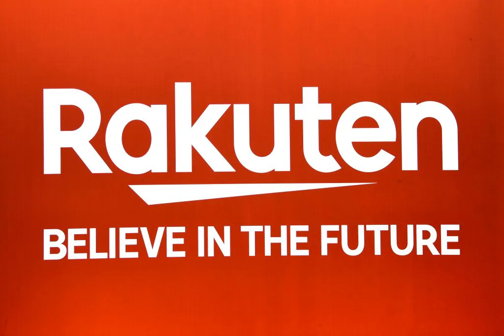 The Rakuten logo is displayed at the Mobile World Congress (MWC) in Barcelona on Feb. 25, 2019. (Gabriel Bouys/AFP/Getty Images)