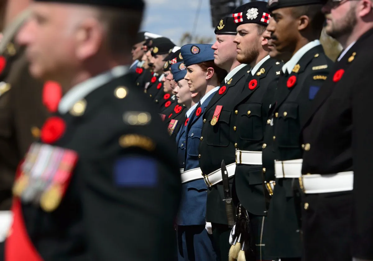 An honour guard takes part in the D-Day 75th Anniversary Canadian National Commemorative Ceremony at Juno Beach in Courseulles-Sur-Mer, France on Thursday, June 6, 2019. (Sean Kilpatrick/The Canadian Press)