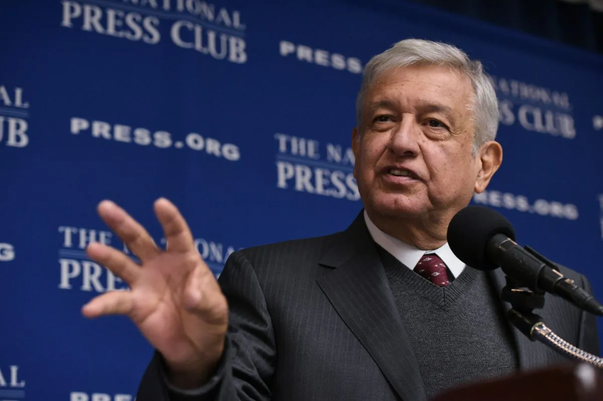 Then-Mexico presidential candidate Andrés Manuel López Obrador at a press conference in Washington on March 15, 2017. (MANDEL NGAN/AFP/Getty Images)