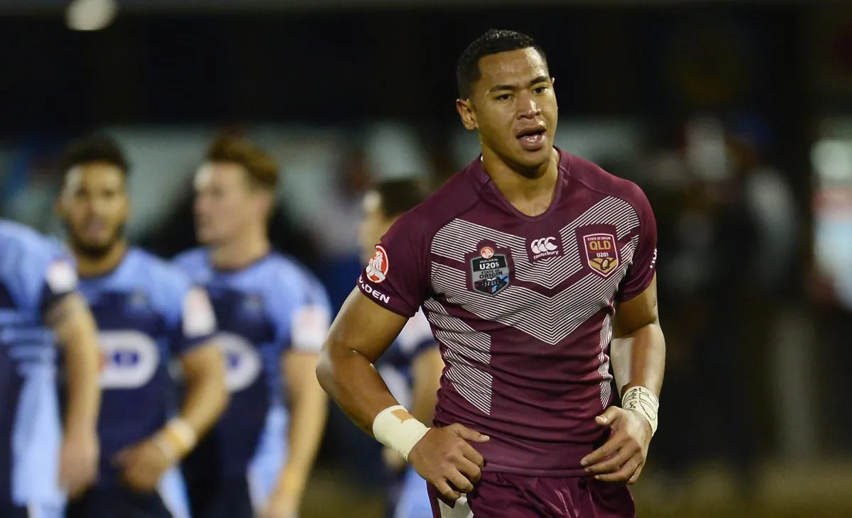John Folau of Queensland leaves the field of play after being sent off during the U20's State of Origin match between the New South Wales Blues and the Queensland Maroons at Sportingbet Stadium on May 3, 2014 in Sydney, Australia. (Brett Hemmings/Getty Images)
