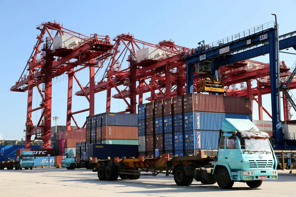 Shipping containers at a port in Lianyungang, Jiangsu Province, China, on Sept. 8, 2018. (China Out/Reuters)