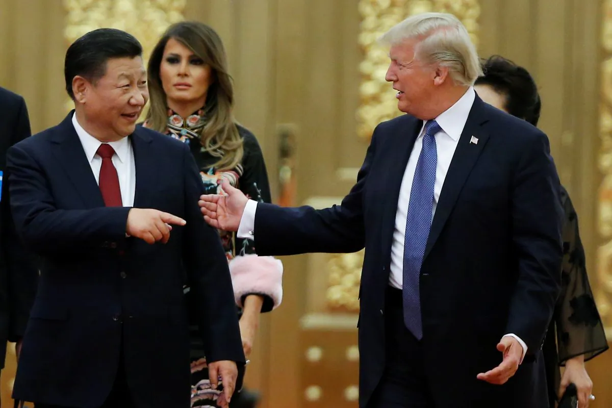 U.S. President Donald Trump and China's President Xi Jinping arrive at a state dinner at the Great Hall of the People in Beijing, China, November 9, 2017. (Reuters/Thomas Peter)
