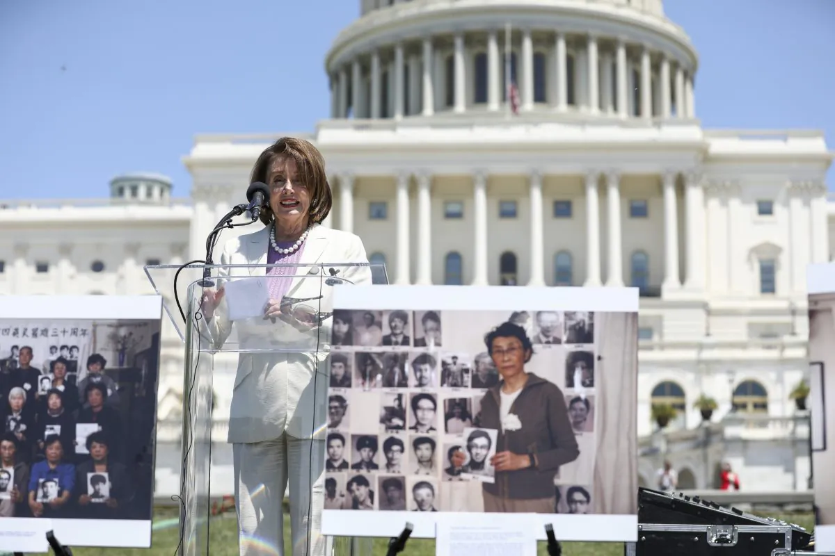 House Speaker Rep. Nancy Pelosi (D-Calif.) speaks at a rally to commemorate the 30th anniversary of the Tiananmen Square massacre, on the West Lawn the Capitol on June 4, 2019. (Samira Bouaou/The Epoch Times)