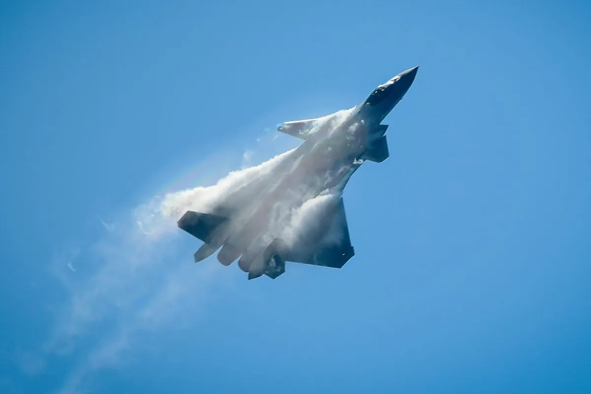 A Chinese J-20 stealth fighter performs at the Airshow China 2018 in Zhuhai, south China's Guangdong Province, on Nov. 6, 2018. (Wang Zhao/AFP/Getty Images)