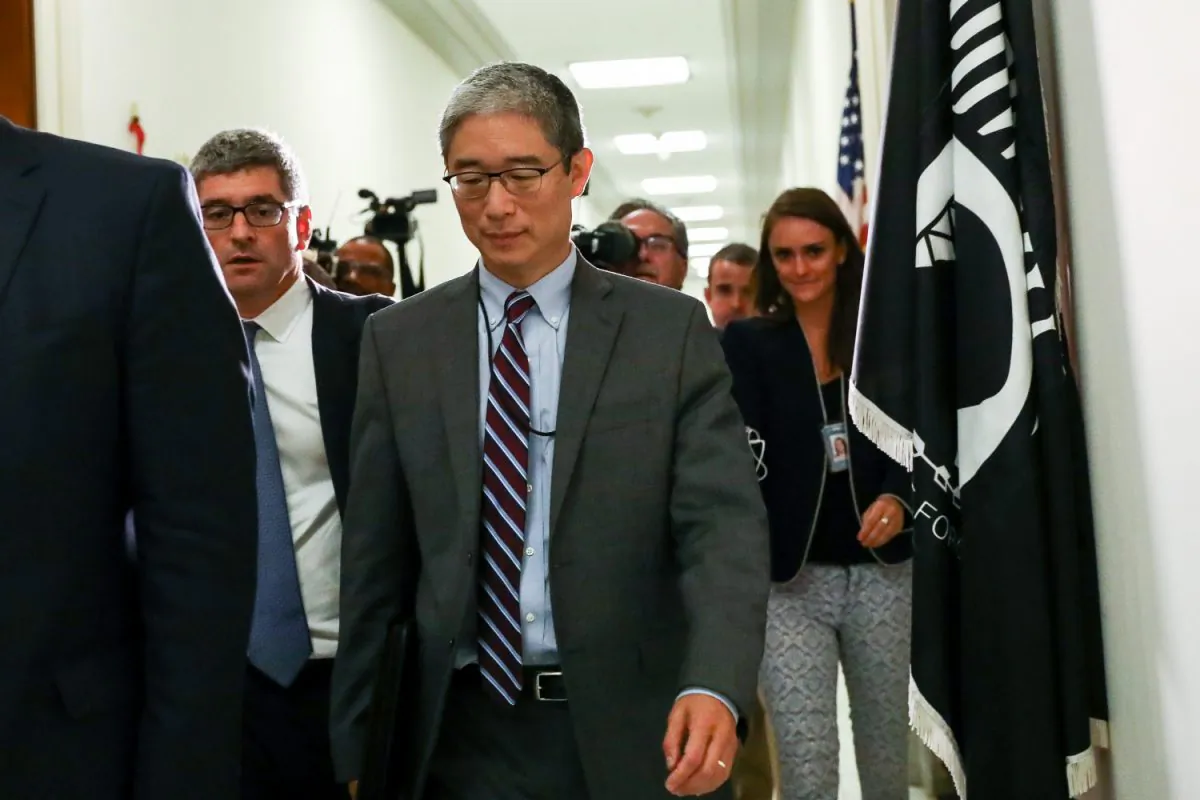 Bruce Ohr (C), a Justice Department official demoted from the posts of associate deputy attorney general and director of the Organized Crime Drug Enforcement Task Force, leaves for a lunch break from a closed hearing with the House Judiciary and House Oversight and Government Reform committees on Capitol Hill in Washington, on Aug. 28, 2018. (Samira Bouaou/The Epoch Times)
