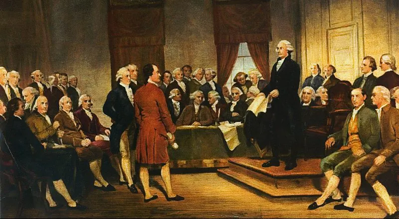 “Washington as Statesman at the Constitutional Convention,” 1856, by Junius Brutus Stearns, oil on canvas, at the Virginia Museum of Fine Arts. (Public Domain)