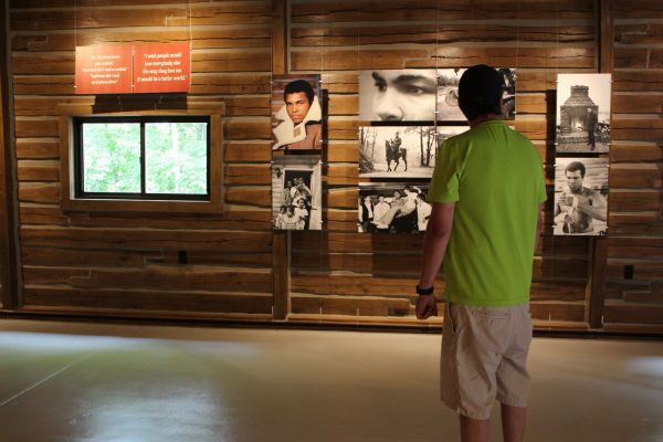 Ty Benner looks at a display in the gym