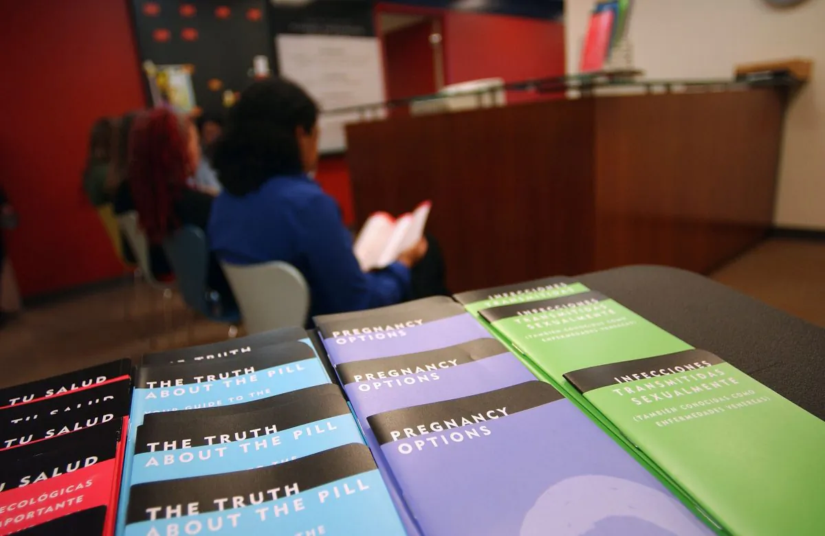 Pamphlets are on display inside the waiting room of the Planned Parenthood Golden Gate offices in San Francisco, Calif., on March 29, 2004. (David Paul Morris/Getty Images)