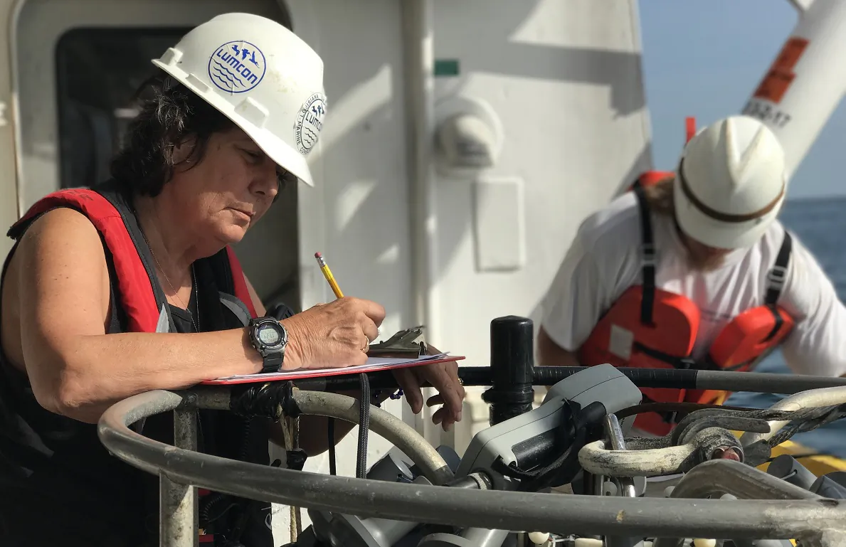 Nancy Rabalais on the July 2017 Gulf of Mexico dead zone research cruise, on June 9.2019. (Nancy Rabalais/LSU/Lumcon)