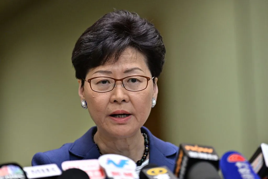Chief Executive Carrie Lam holds a press conference in Hong Kong on June 10, 2019. (Anthony Wallace/AFP/Getty Images)