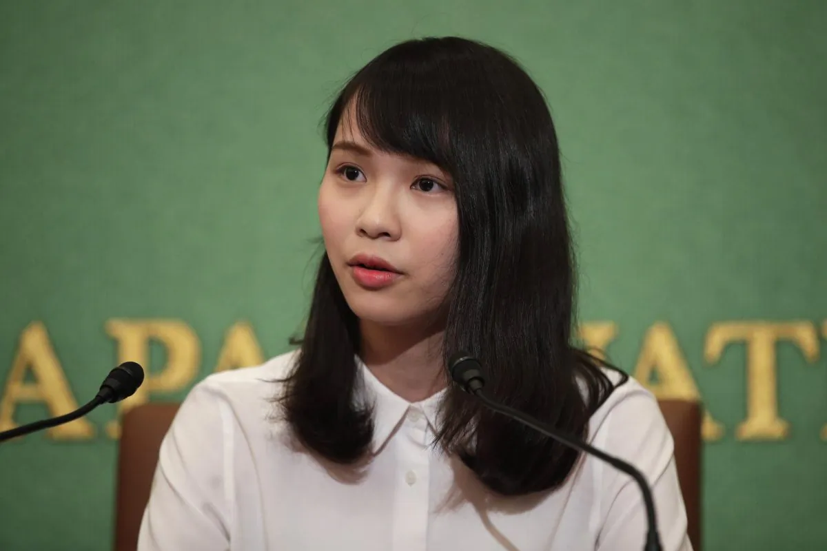 Prominent Hong Kong activist Agnes Chow speaks during a news conference at Japan National Press Club in Tokyo on June 10, 2019. (Jae C. Hong/AP)