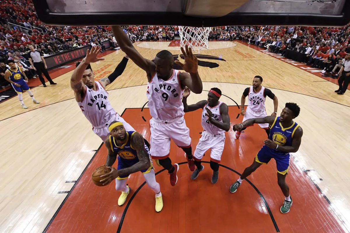 Golden State Warriors centre DeMarcus Cousins (0) looks to shoot during Game 5 of the NBA Finals in Toronto on June 10, 2019. (Kyle Terada/The Canadian Press)