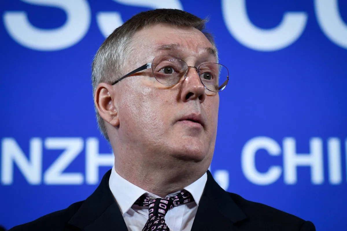 John Suffolk, Senior Vice President, Global Cyber Security and Privacy Officer of Huawei, speaks during a press conference in Shenzhen, China's Guangdong province, on March 7, 2019. (Wang Zhao/AFP/Getty Images)