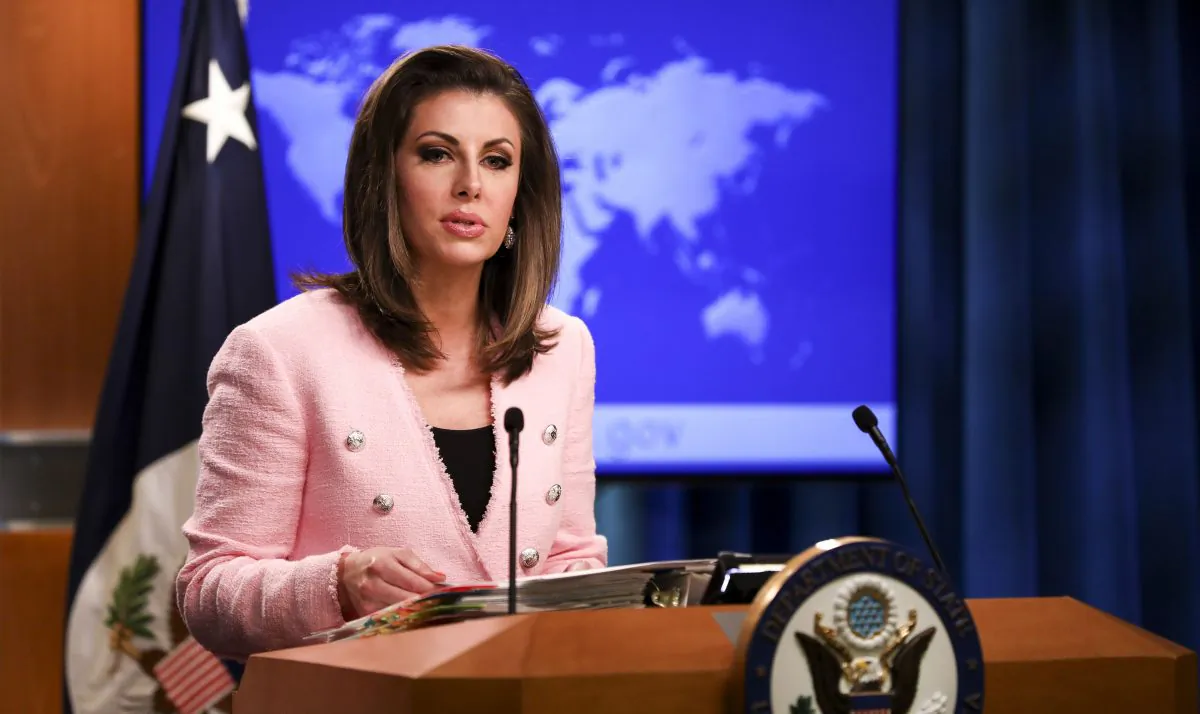 State Department spokesperson Morgan Ortagus speaks during a media briefing at the State Department in Washington on June 10, 2019. (Samira Bouaou/The Epoch Times)