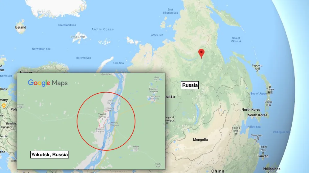 An ancient giant wolf's head was found in the Yakutsk area of Siberia, Russia. (Google Maps)
