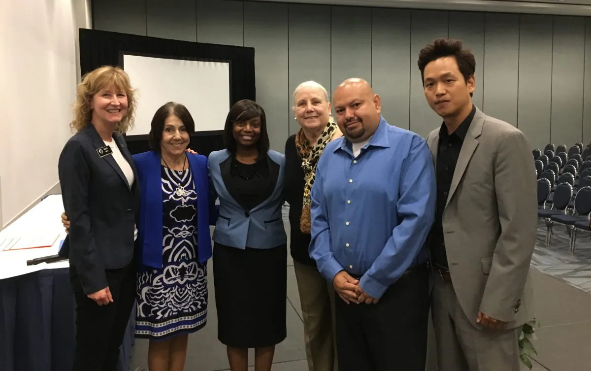 (L to R) Mari Barke, Orange County Board of Education, Area 2; Lucille Kring, Anaheim Mayor Pro Tem, District 4; Dr. Angela L. Miller, Director of Curriculum and Instruction; Cheryl Ball, Board President; Geronimo Gaytan, Board Member and parent; Roy Kim, Interim Chief Operating Officer, in Anaheim, Calif., on June 7, 2019. (Ian Henderson/The Epoch Times)