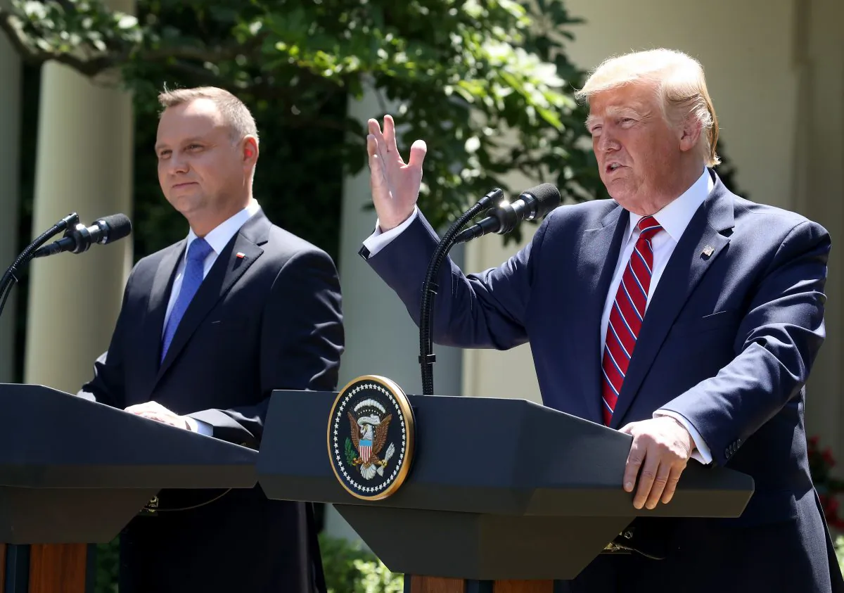 President Donald Trump and the President of Poland Andrzej Duda speak to the media during a news conference in the Rose Garden at the White House in Washington on June 12, 2019. (Mark Wilson/Getty Images)