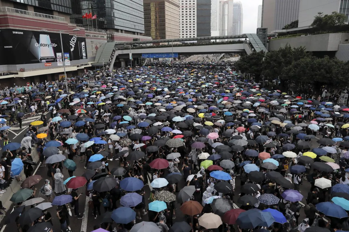 Protestors gather near the Legislative Council in Hong Kong, on June 12, 2019. (Kin Cheung/AP)