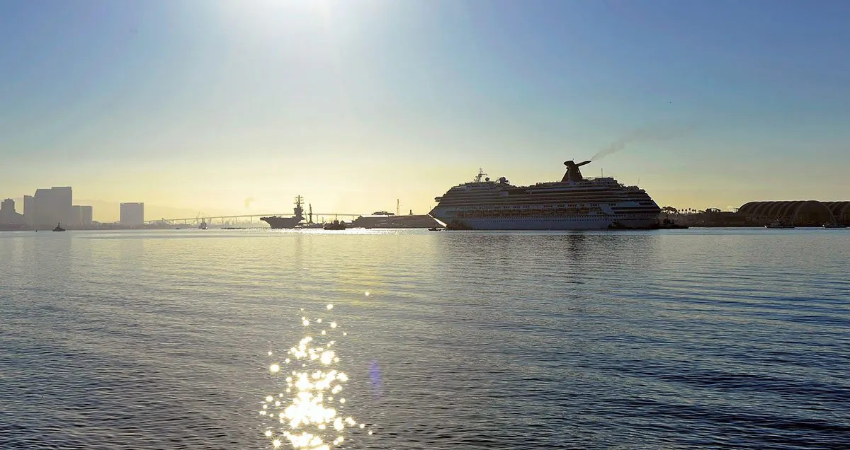File photo of a cruise ship being towed in San Diego, Calif. (Kevork Djansezian/Getty Images)