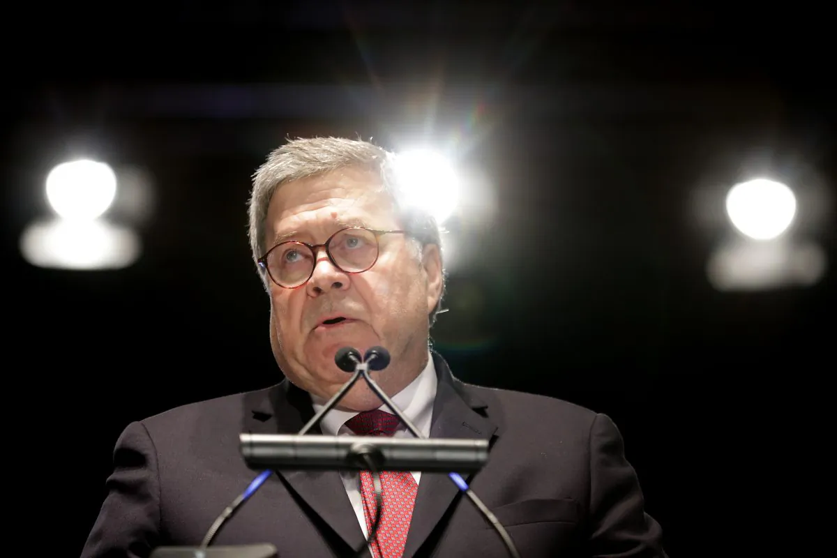 Attorney General William Barr delivers remarks during the National Police Week 31st Annual Candlelight Vigil on the National Mall in Washington on May 13, 2019. (Photo by Chip Somodevilla/Getty Images)