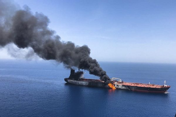 Oil tanker ablaze