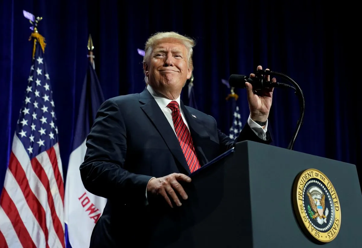 President Donald Trump speaks at a fundraiser in Des Moines, Iowa on June 11, 2019. (Kevin Lamarque/Reuters)