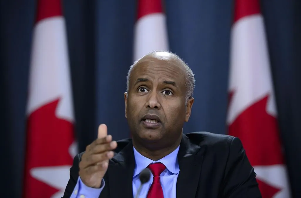 Ahmed Hussen, seen here as the Minister of Immigration, Refugees and Citizenship, responds to the 2019 Spring Reports of the Auditor General in Ottawa on May 7, 2019. (Sean Kilpatrick/The Canadian Press)