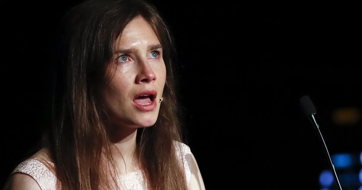 Amanda Knox gets emotional as she speaks at a Criminal Justice Festival at the University of Modena, Italy, on June 15, 2019. (Antonio Calanni/AP Photo)