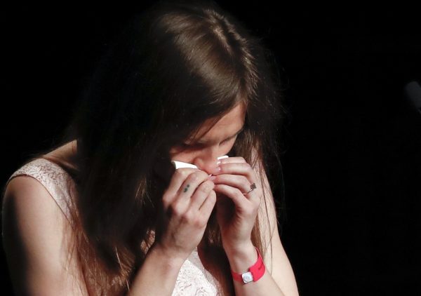 Amanda Knox gets emotional as she speaks at a Criminal Justice Festival 