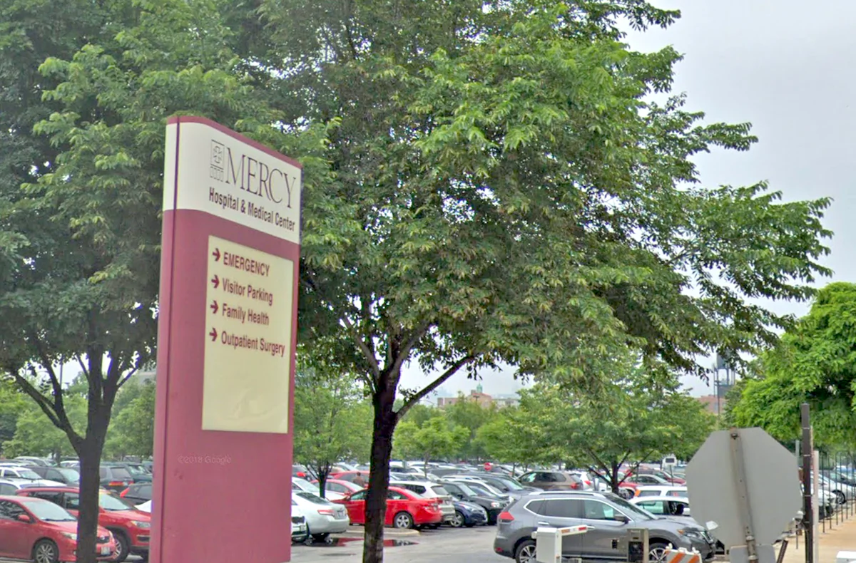 Street view of sign at Chicago’s Mercy Hospital and Medical Center. (Screenshot/Google Maps)