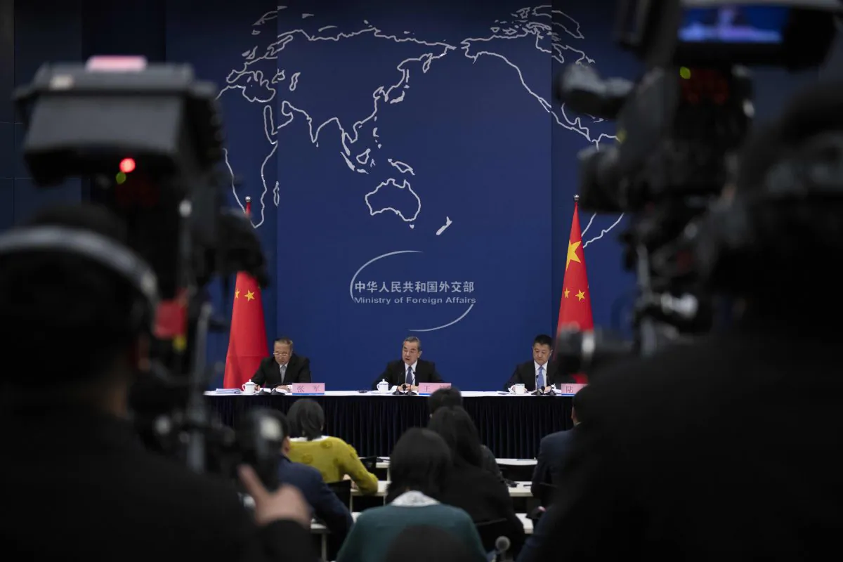 China's foreign minister speaks during a press conference briefing at the Ministry of Foreign Affairs in Beijing on April 19, 2019. (Nicolas Asfouri/AFP/Getty Images)