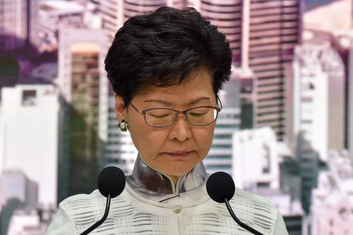 Hong Kong Chief Executive Carrie Lam during a press conference at the government headquarters in Hong Kong on June 15, 2019. (Hector Retamal/AFP/Getty Images)