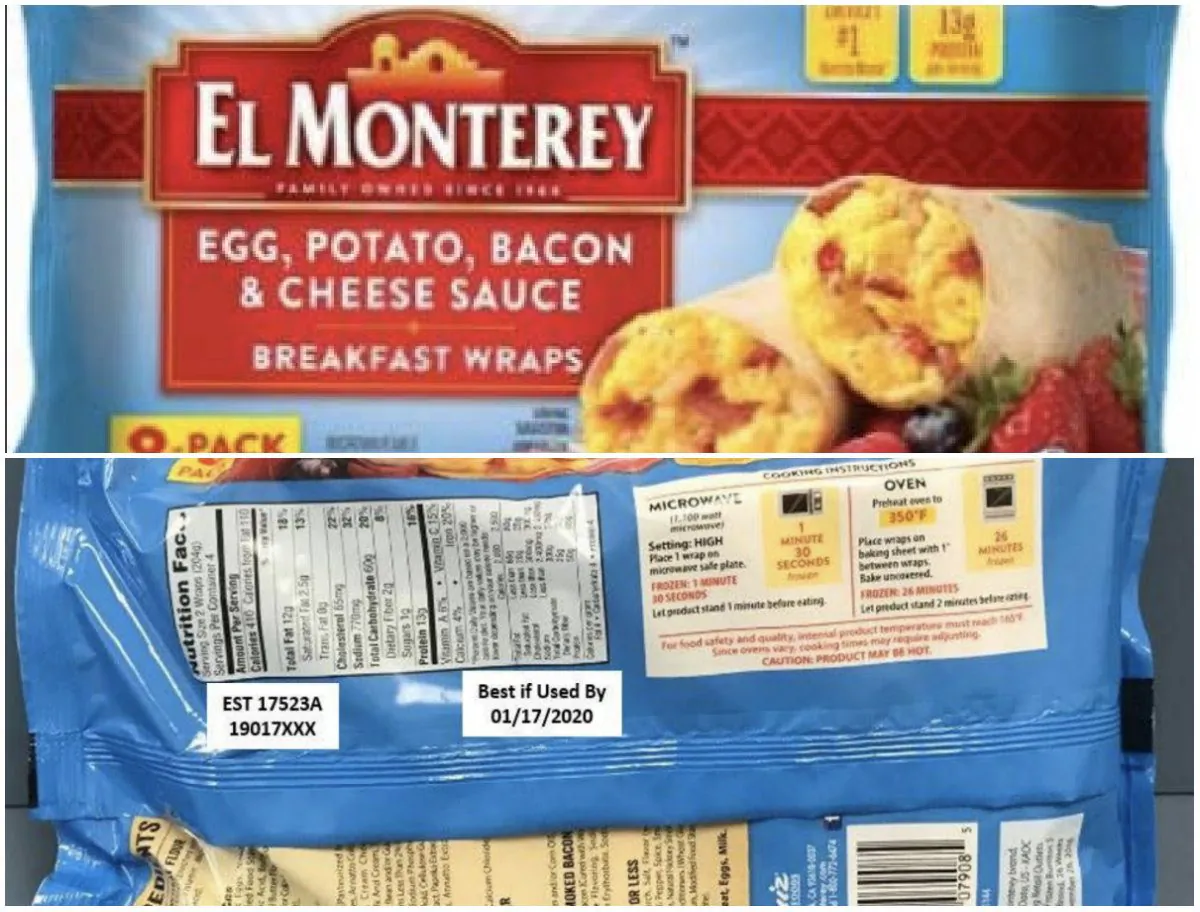 Approximately 246,000 pounds of frozen, not ready-to-eat breakfast wrap products containing bacon from Ruiz Foods Products are being recalled. (United States Department of Agriculture)