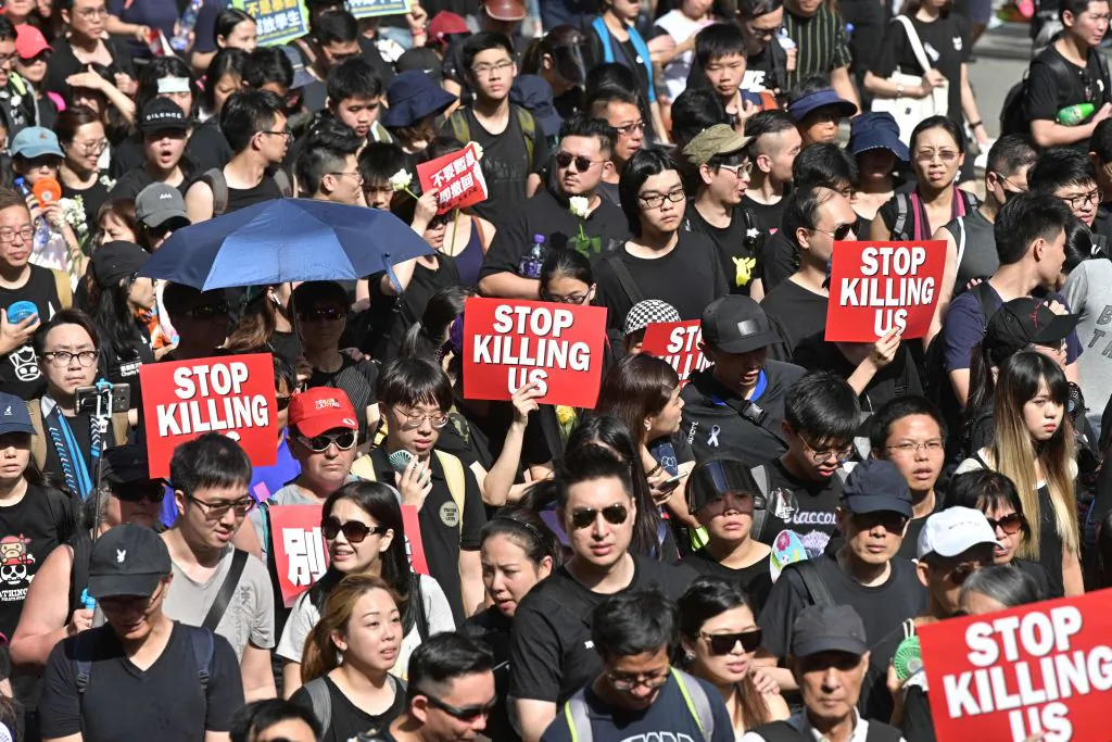 Protesters dressed in black take part in a rally against a proposed extradition bill in Hong Kong on June 16, 2019. (Anthony Wallace/AFP/Getty Images)