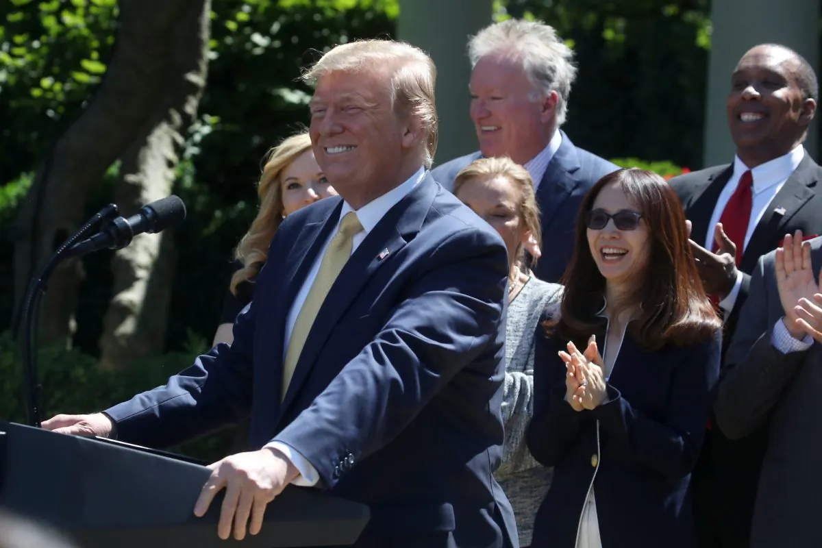 President Donald Trump arrives to speak about expanding healthcare coverage for small businesses in the Rose Garden of the White House on June 14, 2019 in Washington. (Mark Wilson/Getty Images)