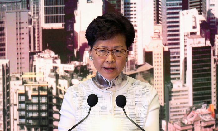 Hong Kong Chief Executive Carrie Lam speaks at a news conference in Hong Kong on June 15, 2019. (Athit Perawongmetha/Reuters)
