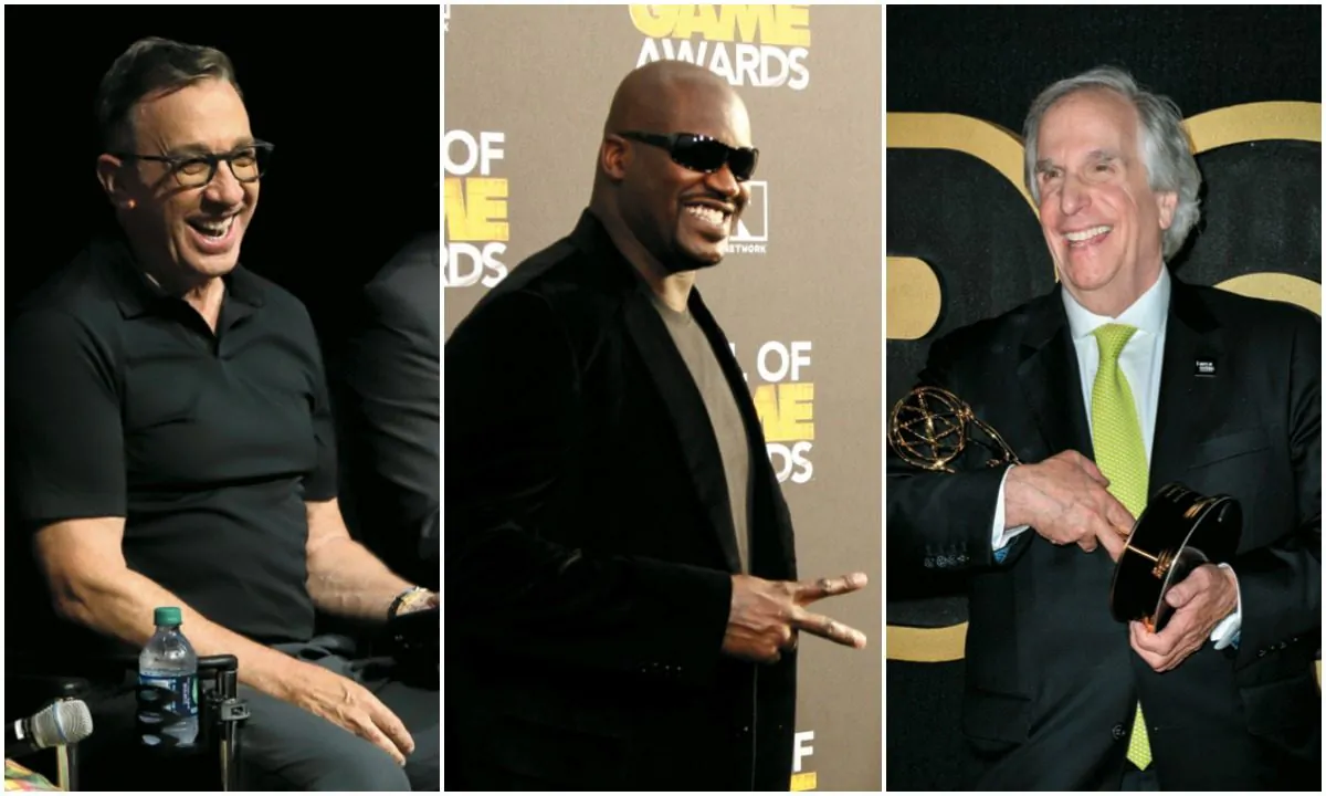(L-R) Tim Allen at Disney's Hollywood Studios on June 8 in Orlando, Florida; Shaquille O'Neal at Madison Square Garden on May 15 in New York City; Henry Winkler on Sept. 17, 2018, in Los Angeles. (John Parra/Getty Images for Disney; Mike Coppola/Getty Images for WarnerMedia; Frazer Harrison/Getty Images)