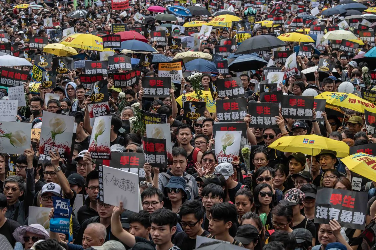 Protesters demonstrate against the extradition bill in Hong Kong on June 16, 2019. (Carl Court/Getty Images)