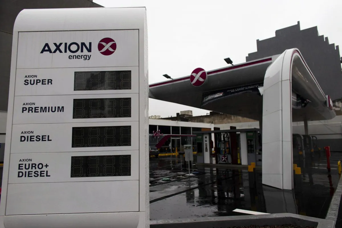 A sign, which usually displays the price of various types of gas electronically, stands without power during a blackout, in Buenos Aires, Argentina on June 16, 2019. (Tomas F. Cuesta/Photo via AP)