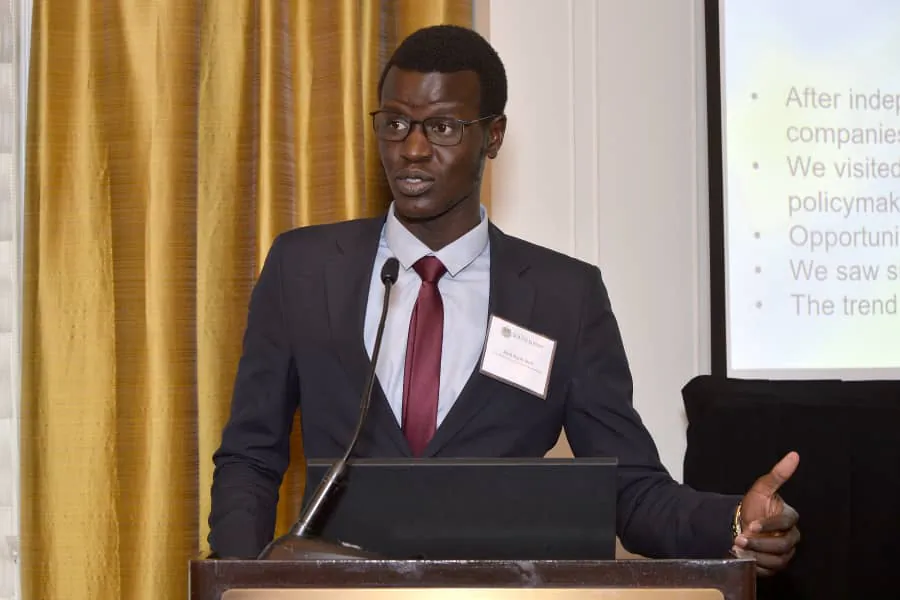 Akol Nyok Akol Dok, a South Sudanese business consultant speaks at the South Sudan investment road show in New York City, on April 12, 2019. (Courtesy of Akol Nyok Akol Dok)