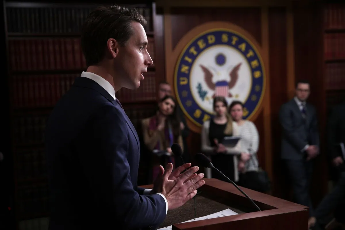 Sen. Josh Hawley (R-Mo.) speaks during a news conference at the U.S. Capitol in Washington on April 2, 2019. (Alex Wong/Getty Images)